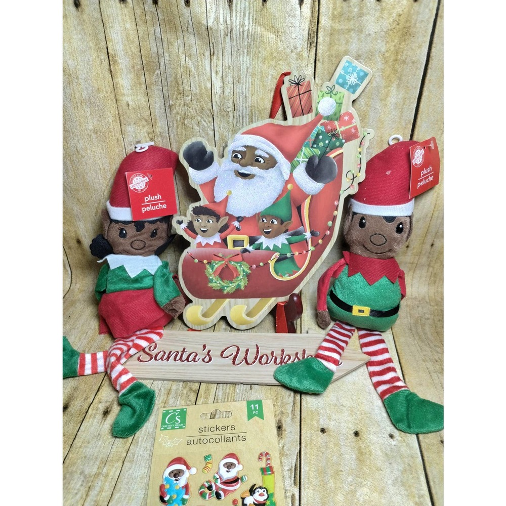 African American Christmas Decorations Door Sign Puffy Stickers Girl Boy Elves